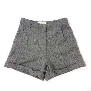 In god we trust high waisted pleated wool herringbone grey trouser shorts xs 0